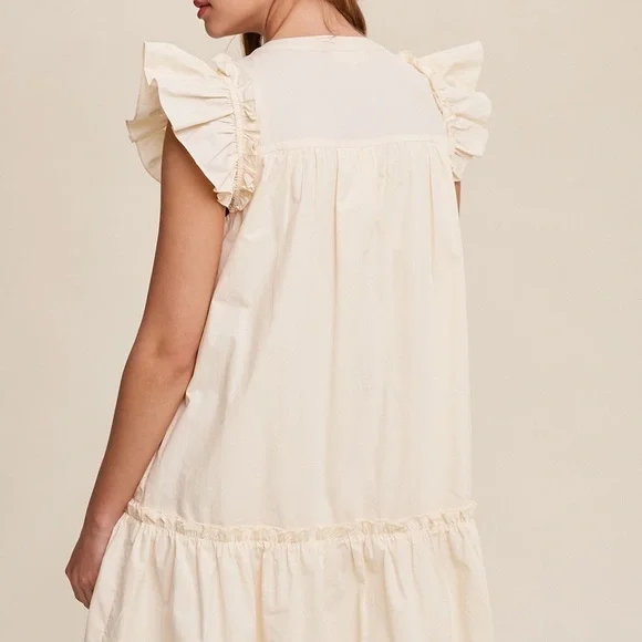Button down Poplin Ruffle  Dress - Picture 2 of 4